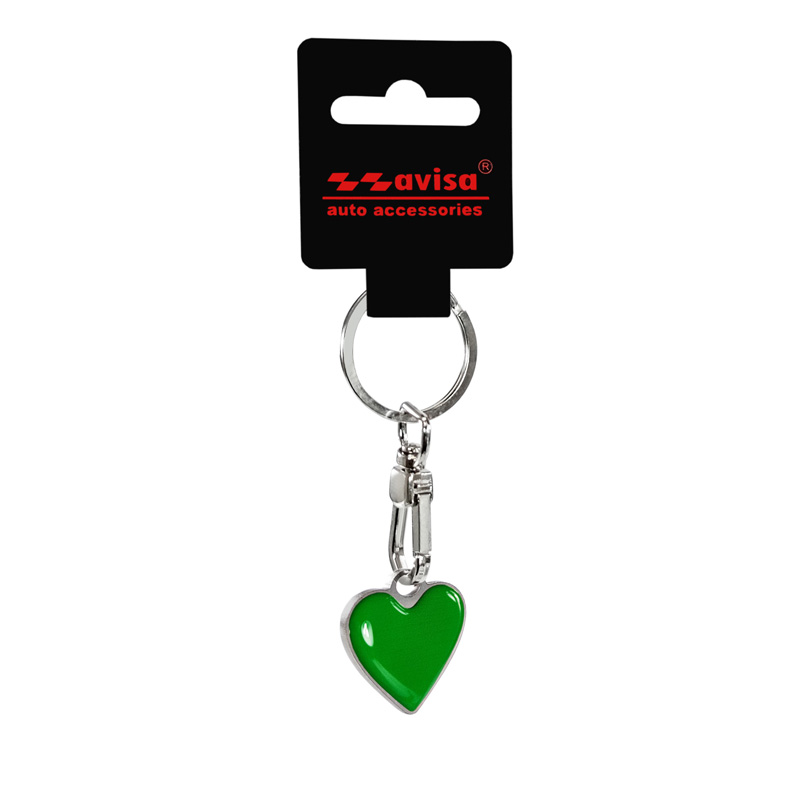 Porte-clés en acier inoxydable - 'coeur en résine' Vert