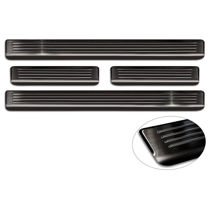 Seuils de portes inoxydable noir sur mesure pour Volkswagen Passat 3G Sedan/Variant 2014-2023 - 'Lines' - 4-pièces