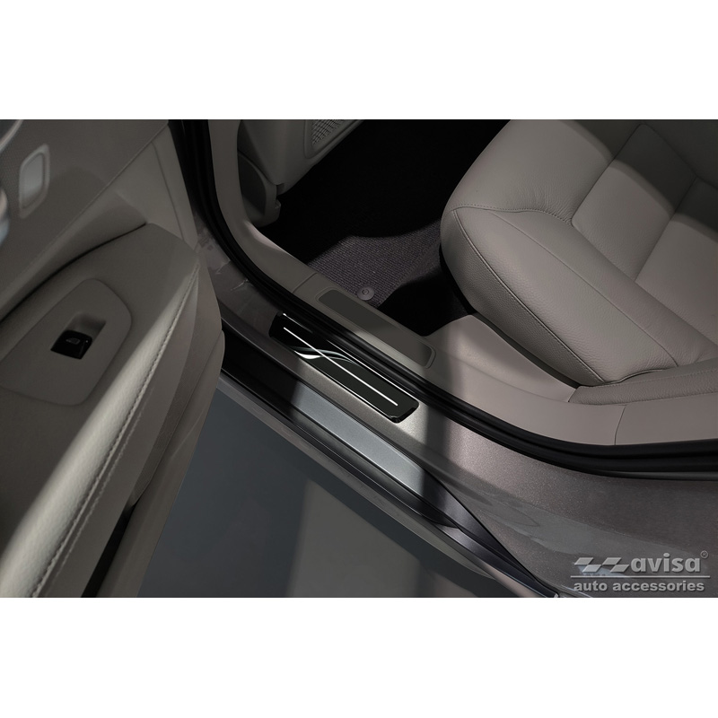 Seuils de portes inoxydable noir luisant sur mesure pour Volvo V90 2016- 'Hybrid' - 4-pièces