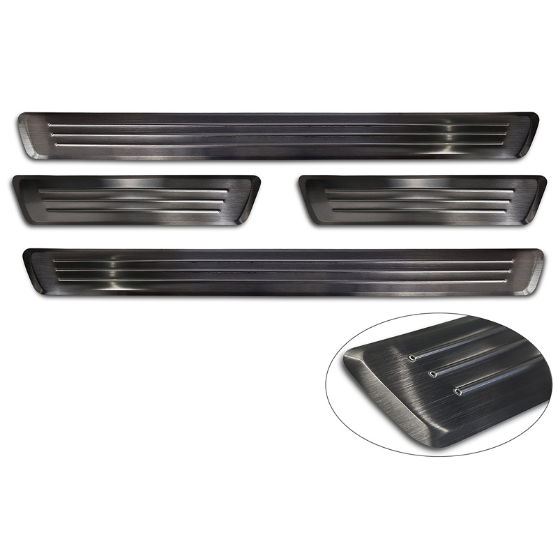 Seuils de portes inoxydable noir sur mesure pour Volvo XC60 II 2017-2021 & FL 2021- incl. R-Design - 'Lines' - 4-pièces