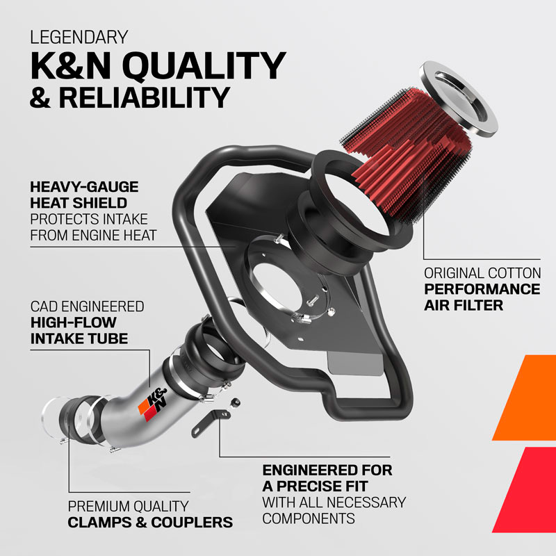 K&N Kit d'admission Typhoon sur mesure pour Hyundai Veloster N & i30 N 2.0 L4 2017-2024 - Argent (69-5324TS)