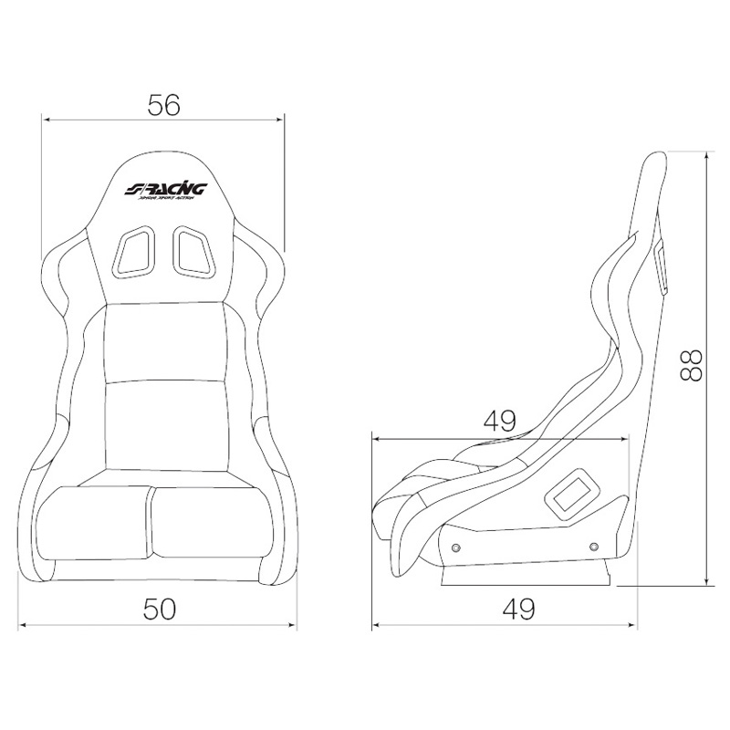 Simoni Racing Siège Baquet Damon - Noir - Dossier Fixe - incl. Glissières