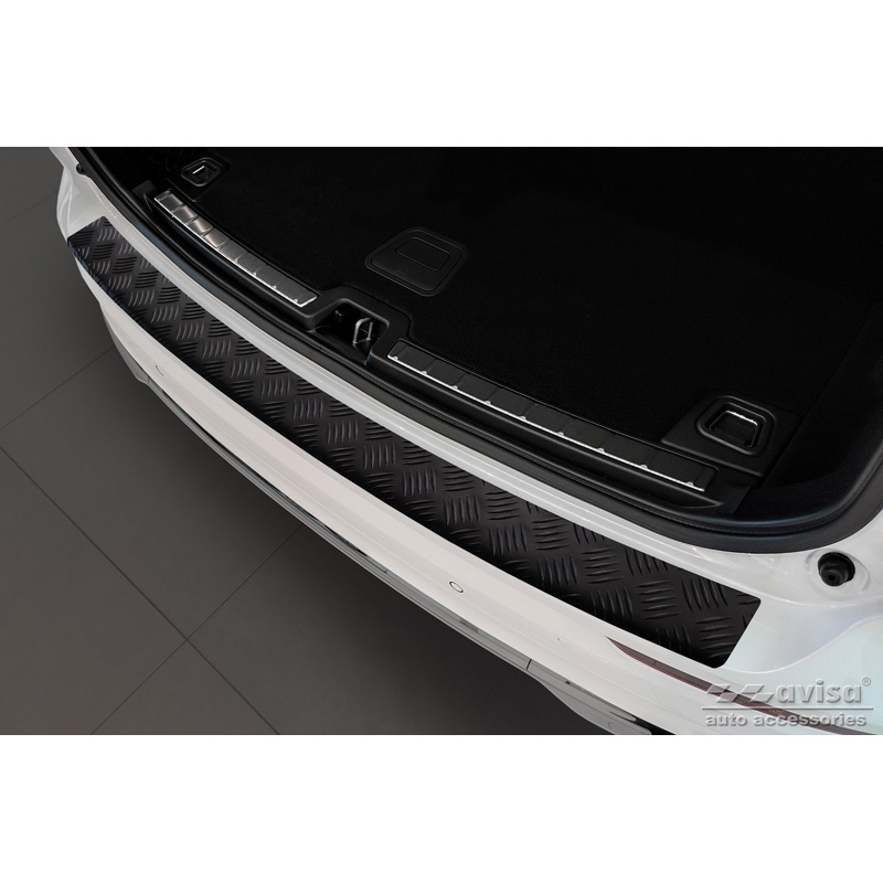 Protection de seuil arrière en aluminium noir mat sur mesure pour Volvo XC60 II 2017-2021 & FL 2021- incl. R-Design 'Riffled Plate'