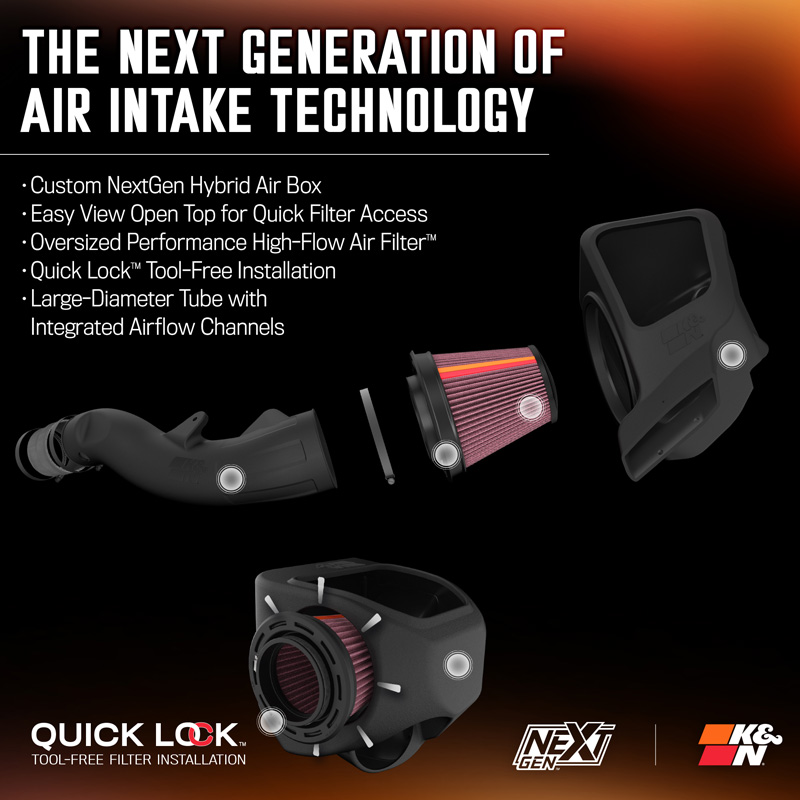 K&N NextGen d'admission d'air froid  sur mesure pour Jeep Grand Cherokee 2016-2022 & Dodge Durango 2016- 3.6L V6 (50-1572)