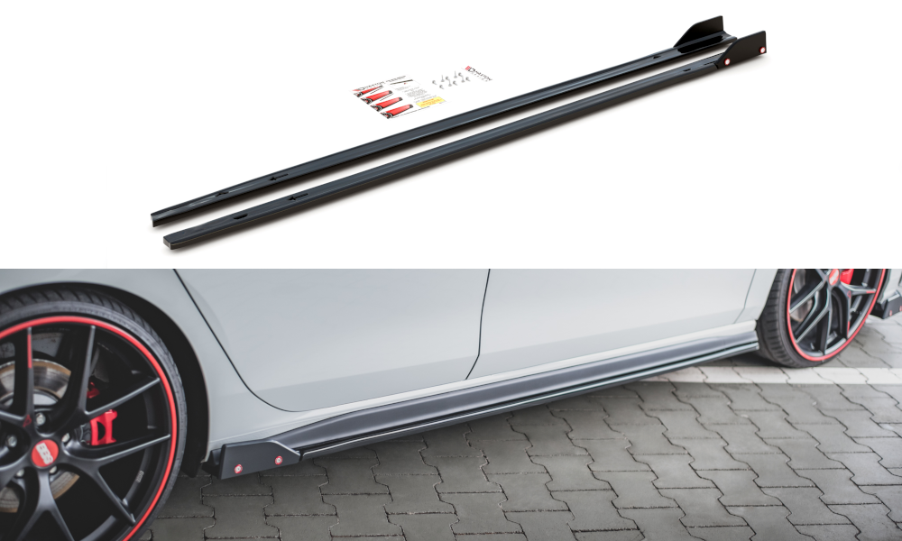 Zijskirts V.2 Volkswagen Golf 8 GTI / GTI Clubsport / R-Line Maxton Glans Zwart