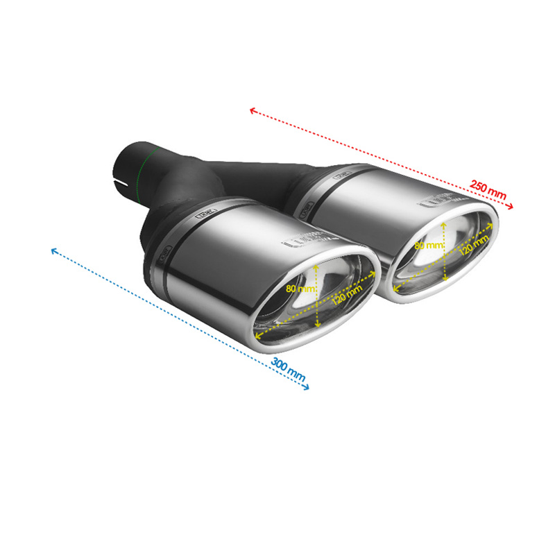 Ulter Sport Embout d'échappement - Ovale Double 120x80mm Incliné Type 2 - Longueur 250mm - Montage ->50mm - Inoxydable