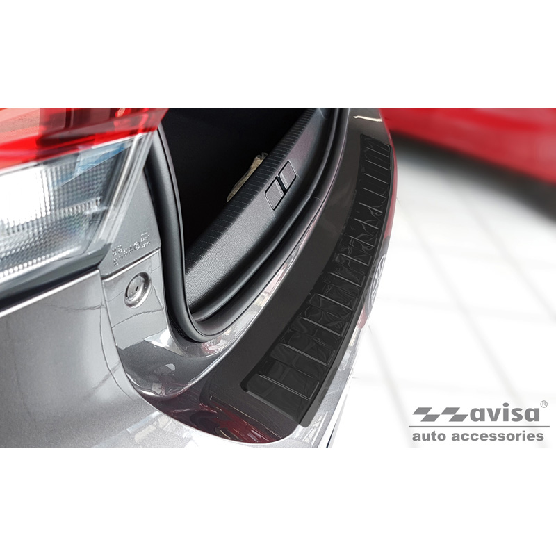Protection de seuil arrière inox noir sur mesure pour Opel Corsa F Edition/Elegance HB 5-portes 2019- 'Ribs' (excl. Equipment Ultimate)