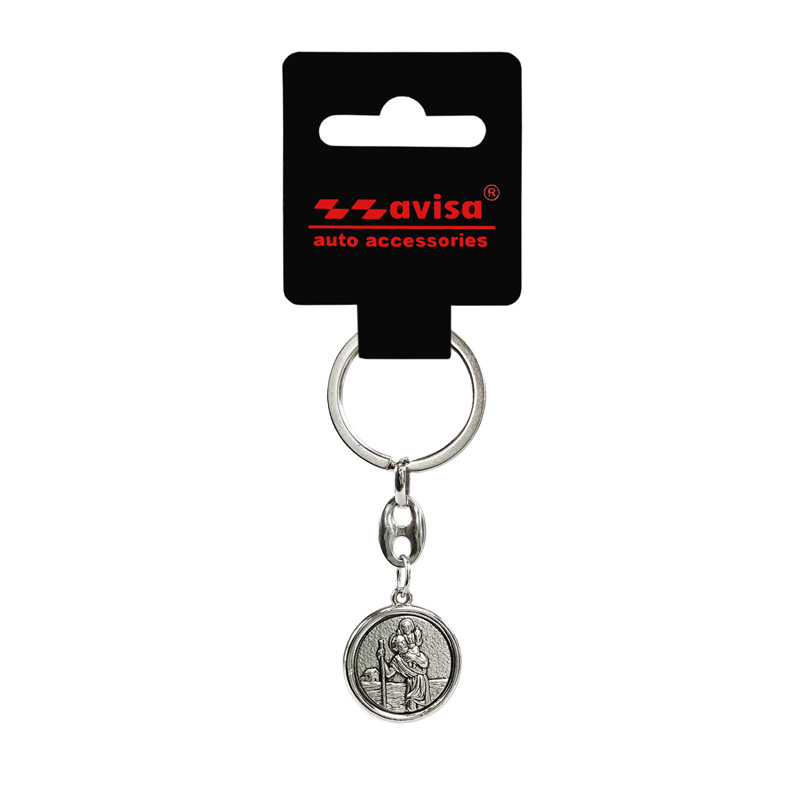 Porte-clés en acier inoxydable - 'St.Christopher' & 'Jean Paul II' (Argent)