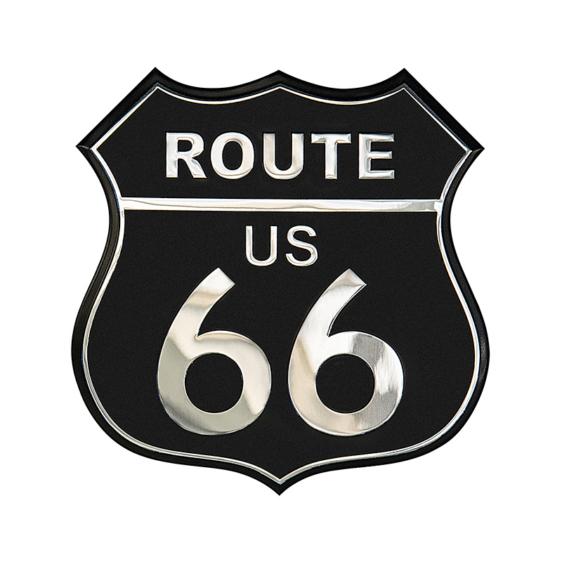 Emblème/Logo d'aluminium - ROUTE 66 - Black - 8x8cm