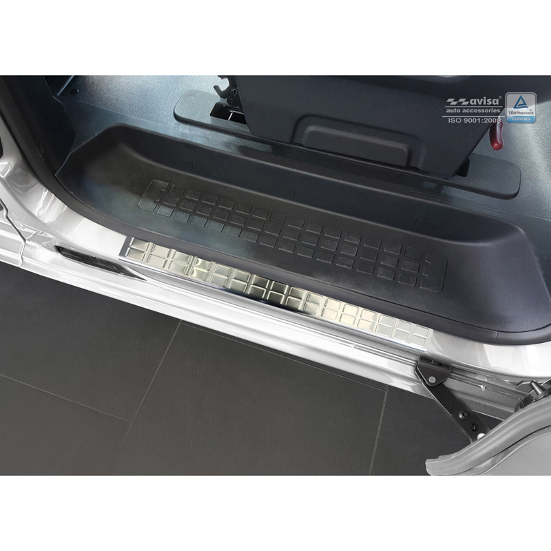 Seuils de portes inoxydable sur mesure pour Citroën Spacetourer / Peugeot Traveller / Peugeot Expert / Toyota Proace 2016- / Opel Zafira Life 2019- / Fiat Ulysse 2022- - 'Rectangles' - 2-pièces portes coulissante arrières
