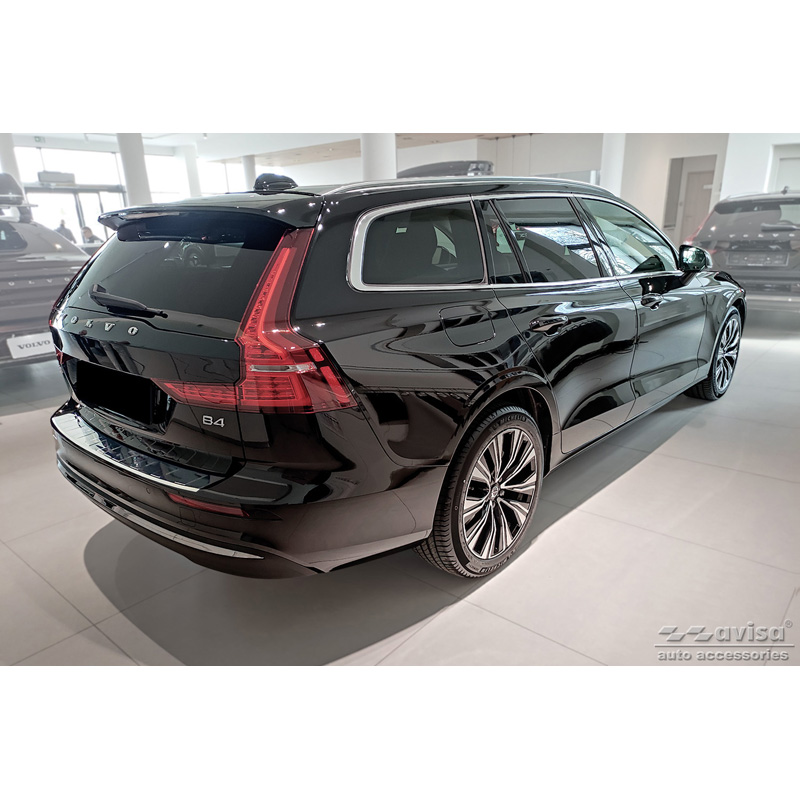 Protection de seuil arrière inox Chrome sur mesure pour Volvo V60 II / V60 II Cross Country 2018- & V60 II Plug- In Hybrid / R-Design 2019- 'Ribs'