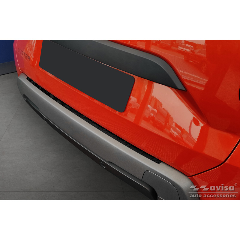 Protection de seuil arrière en aluminium noir mat sur mesure pour Dacia Duster II 2018-2021 & FL 2021-2024 'Riffled Plate'