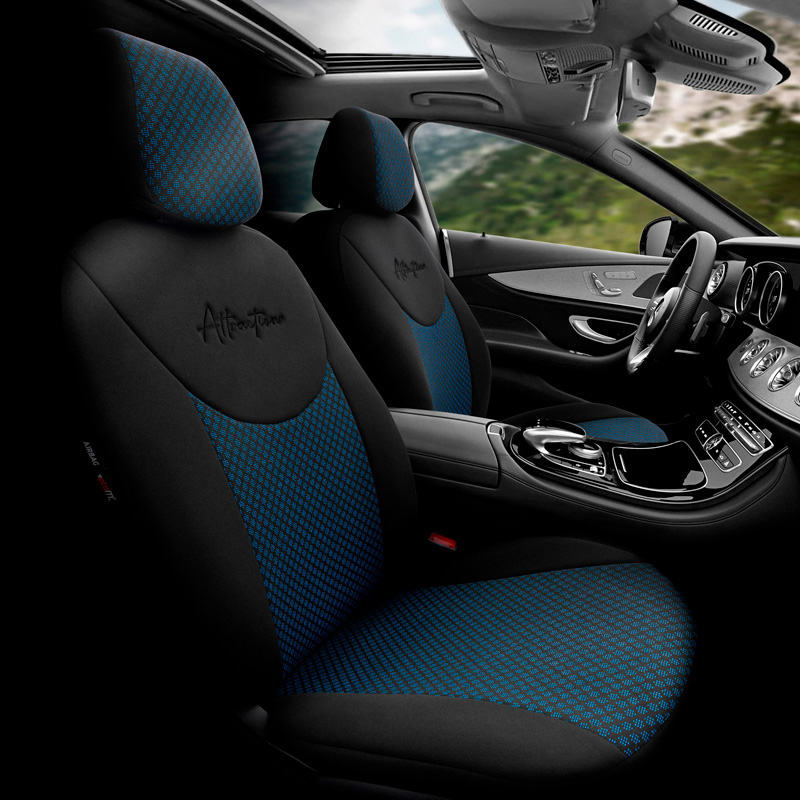Housse de sièges universel en textile 'Attraction' Noir/Bleu - 11-pièces - adapté aux Side-Airbags