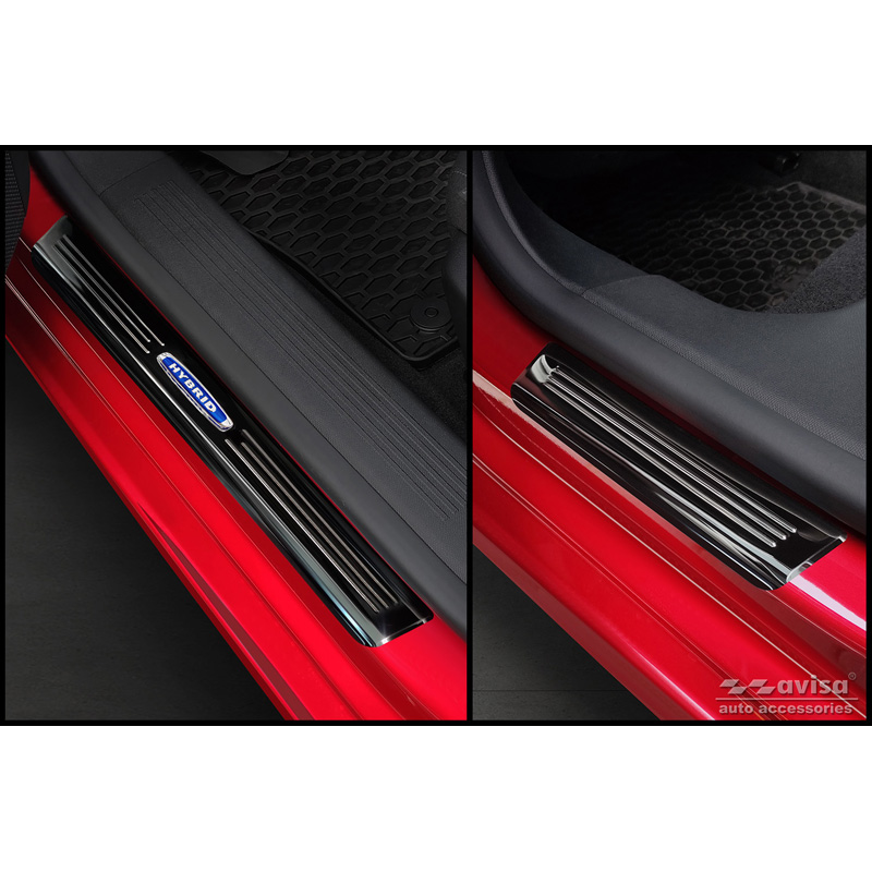 Seuils de portes inoxydable noir luisant sur mesure pour Opel Astra (L) Hatchback 2021- & Opel Astra (L) Sports Tourer 2021- 'Hybrid' - 4-pièces
