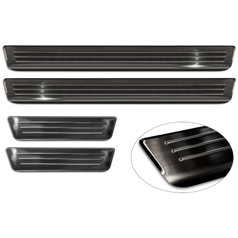 Seuils de portes inoxydable noir sur mesure pour Volkswagen Passat Variant (CJ5) incl. R-Line & Hybrid 2024- / Skoda Superb IV Combi 2024- - 'Lines' - 4-pièces