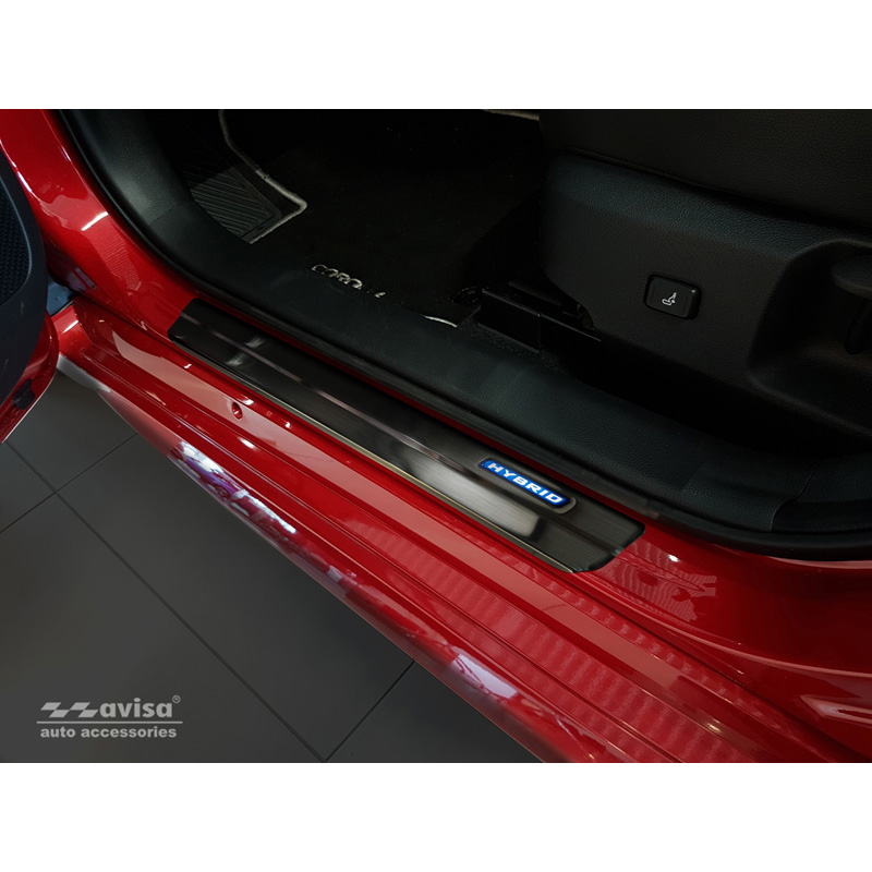 Seuils de portes inoxydable noir sur mesure pour Toyota Corolla XII Limousine/Hatchback/Touring Sports 5-Türer 2019- & Toyota Corolla Cross 2022- & Suzuki Swace Combi 2020- 'Hybrid' 4-pièces
