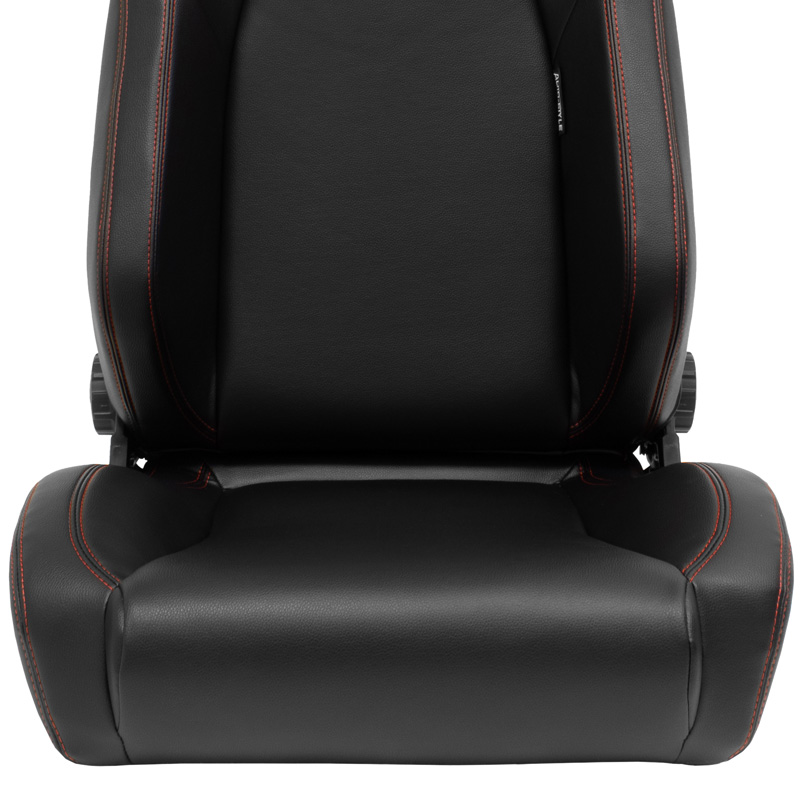 Siège baquet 'VGR' - Simili Cuir Noir + Surpiqûres rouge - Dossier réglable - incl. glissières