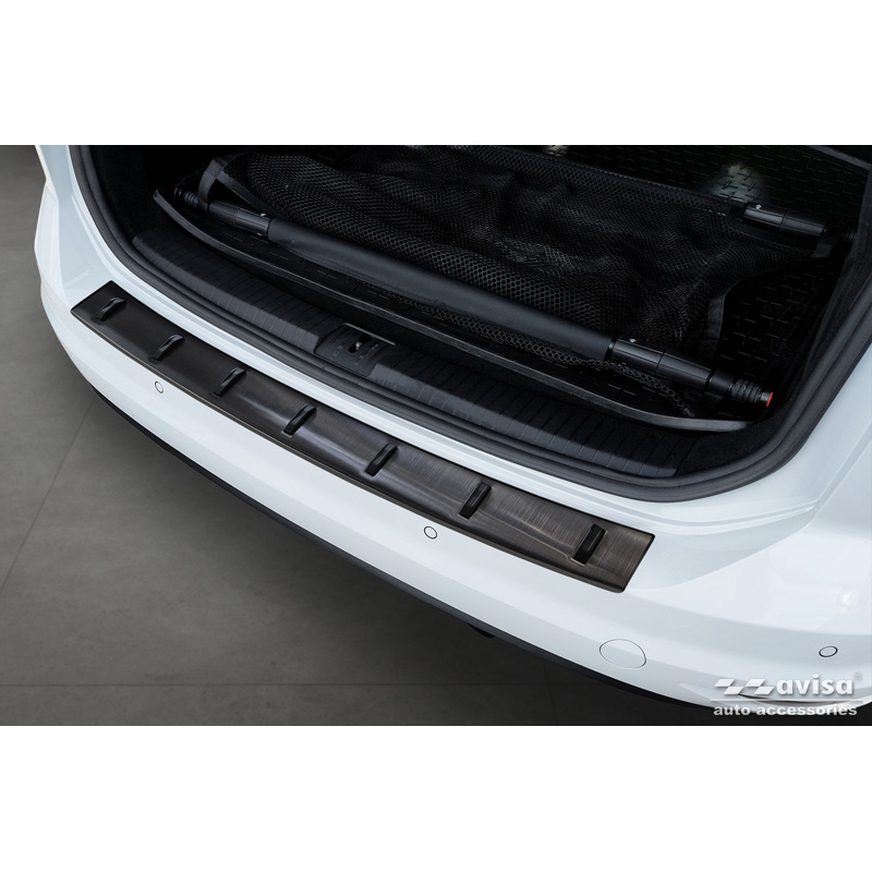 Avisa Protection de seuil arrière inox noir sur mesure pour Volkswagen Touran III 2015- incl. R-Line 'STRONG EDITION'