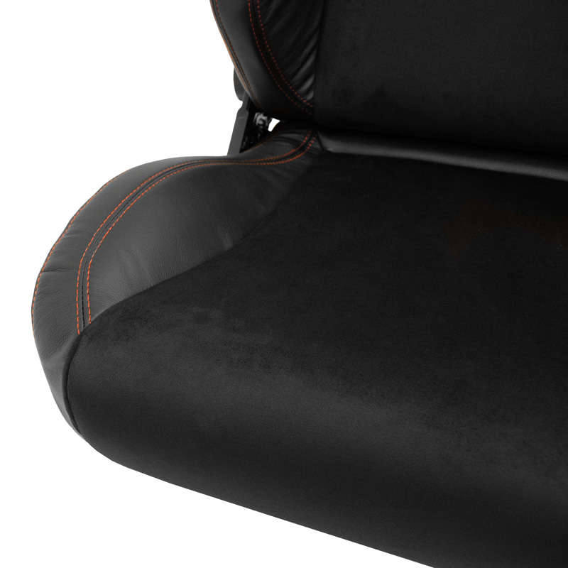Siège baquet 'VGR Premium' - Cuir & Alcantara Noir + Surpiqûres rouge - Dossier réglable - incl. glissières