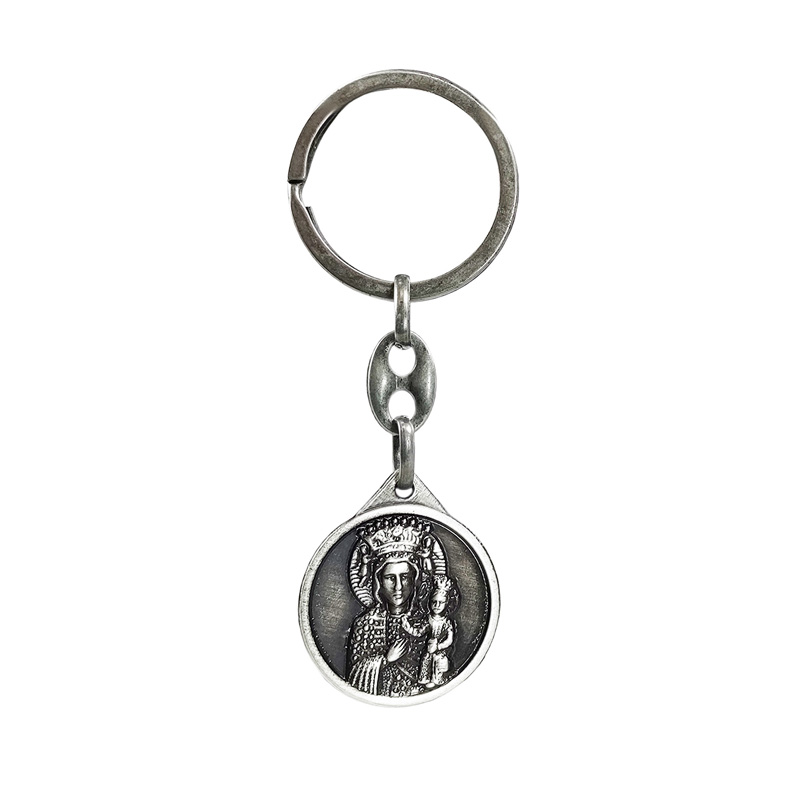 Porte-clés en acier inoxydable - 'St.Christopher' & 'Madonna of Czestochowa' (Argent)