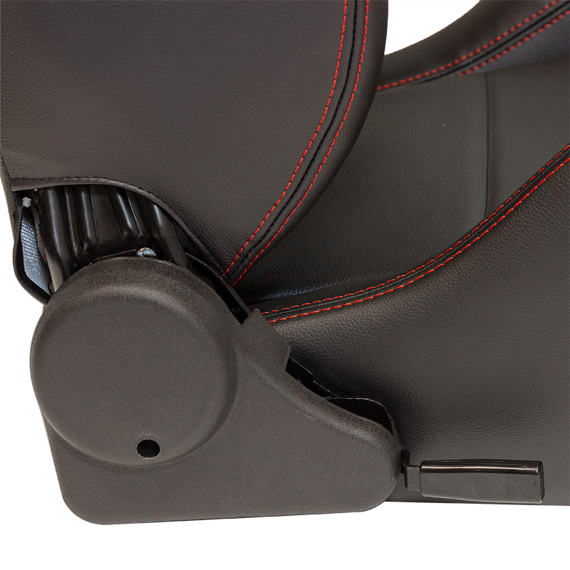 Siège baquet 'Eco' - Simili Cuir Noir + Surpiqûres rouge - Dossier réglable (à droite) - incl. glissières