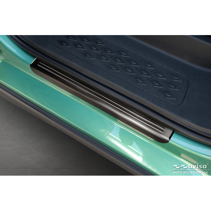 Seuils de portes inoxydable noir sur mesure pour Volkswagen ID.Buzz 2022- - 'Lines' - 2-pièces