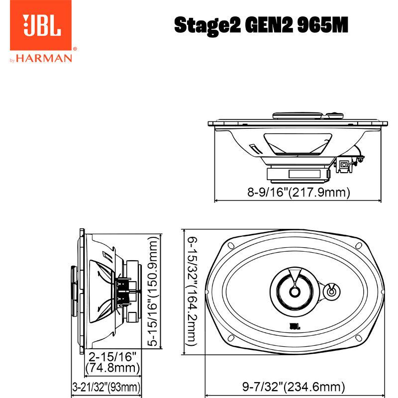 JBL Stage 2 Gen2 965M 6'' x 9'' (15,3 x 23cm) 3-Voies Set de haut-parleur 560W/70W RMS