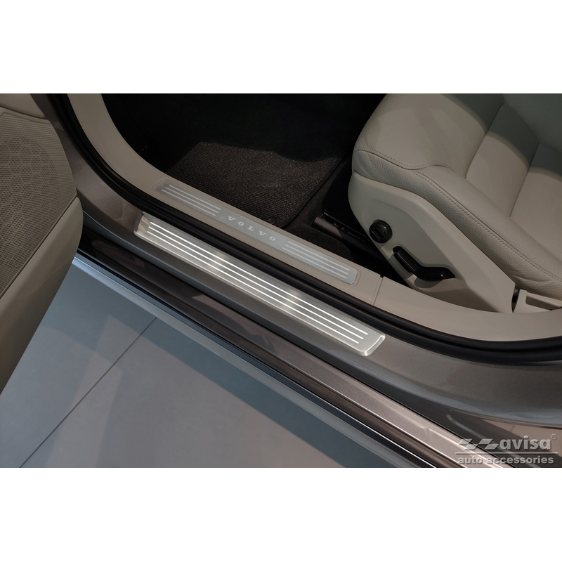 Seuils de portes inoxydable sur mesure pour Volvo V90 & V90 Cross Country 2016- - 'Engraved Lines' - 4-pièces