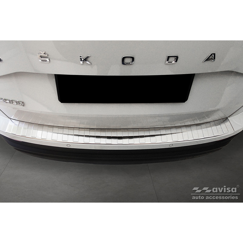 Protection de seuil arrière inox sur mesure pour Skoda Karoq Facelift 2022- + Sportline Facelift 2022- 'Ribs'