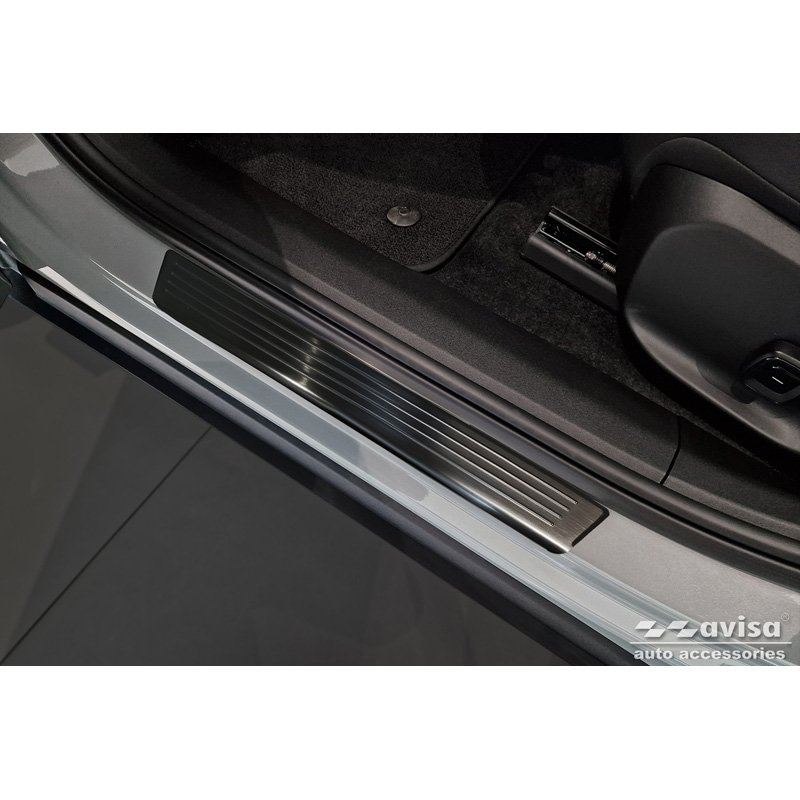 Seuils de portes inoxydable noir sur mesure pour Volvo EX30 2023- - 'Lines' - 4-pièces