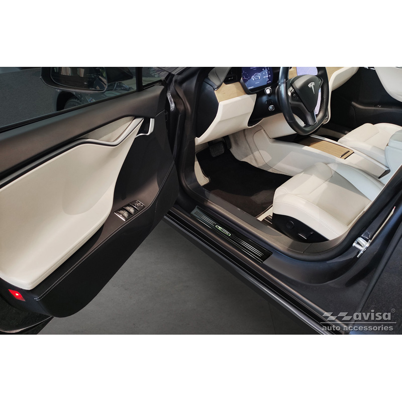 Seuils de portes inoxydable noir luisant sur mesure pour Tesla Model S 2012-2016 & Facelift 2016- 'E-Power' - 4-pièces