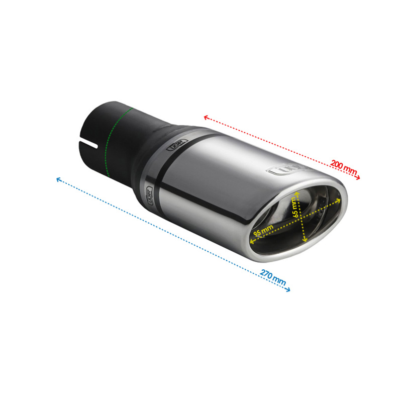 Ulter Sport Embout d'échappement - Ovale 95x65mm Incliné - Longueur 200mm - Montage ->50mm - Inoxydable