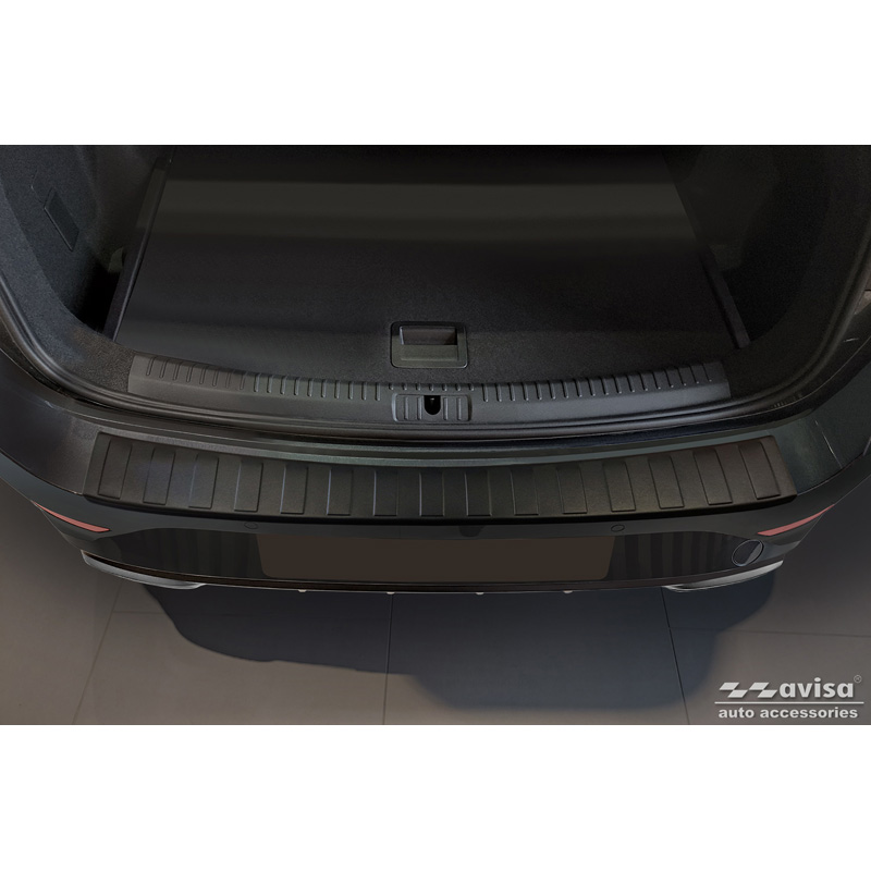 Protection de seuil arrière inox noir mat sur mesure pour Seat Leon Sportstourer incl. FR / Cupra Leon Sportstourer 2020-2024 & Facelift 2024- 'Ribs'