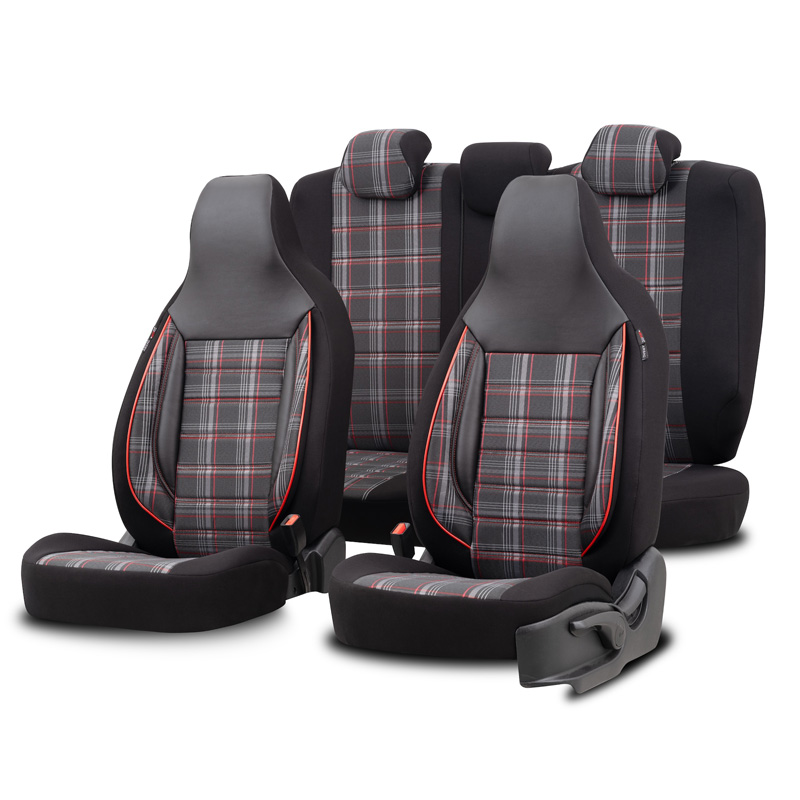 Housse de sièges 'CityBug' universel en textile 'Sports' Noir/Gris/Rouge - 9-pièces - adapté aux Side-Airbags