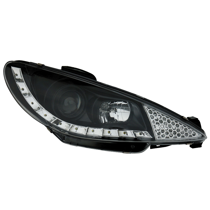 Set de Phares avec aspect Diurnes sur mesure pour Peugeot 206 2002- incl. GTi 1999- - Noir
