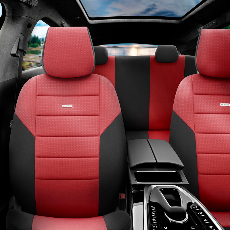otoM Housse de sièges universel en textile 'SelectedFit One' Noir/Maroon - 10-pièces - adapté aux Side-Airbags