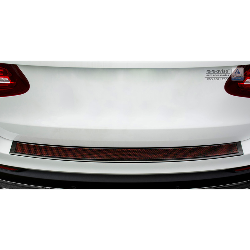 Protection de seuil arrière inox 'Deluxe' sur mesure pour Mercedes GLC 2015-2019 & FL 2019- Noir/Carboné noir-rouge
