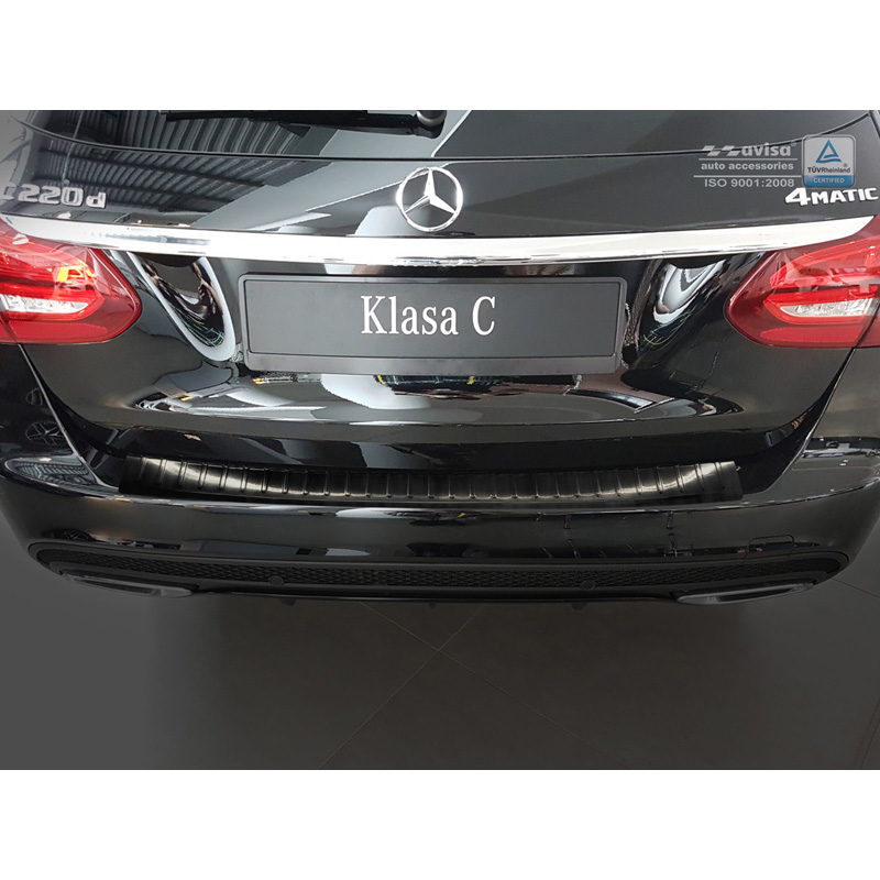 Protection de seuil arrière inox noir sur mesure pour Mercedes Classe-C W205 Kombi 2014-2021 'Ribs'