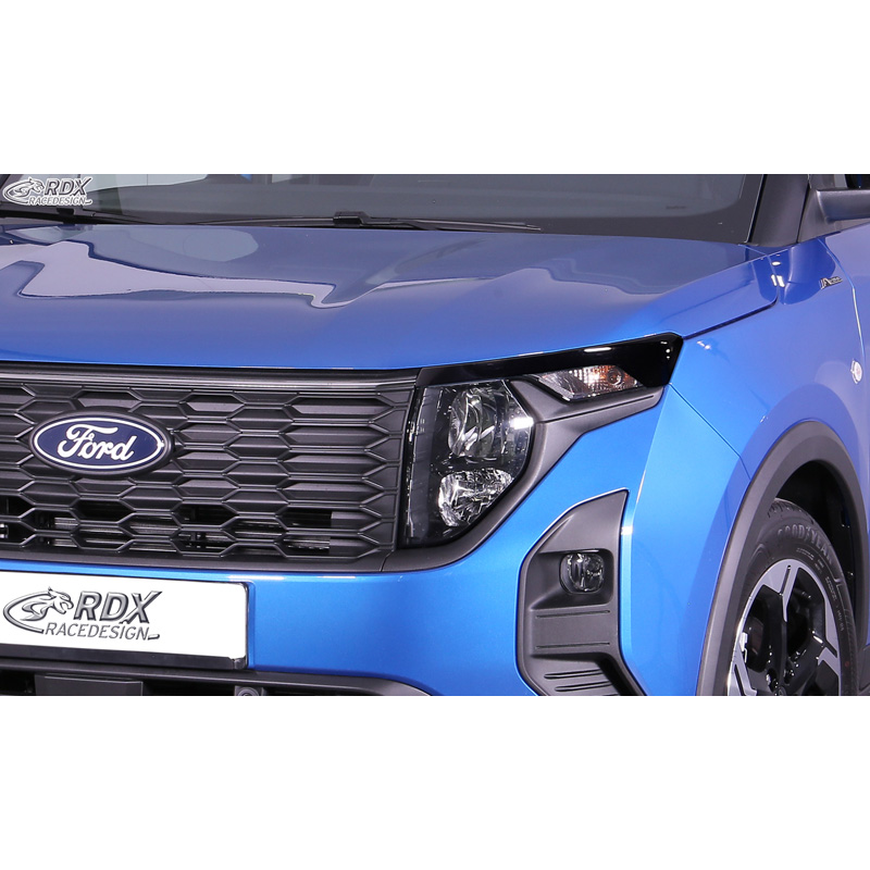 RDX Spoilers de phares sur mesure pour Ford Transit Courier & Tourneo Courier 2023- (sans clignotants LED ni feux diurnes) (ABS Noir Brillant)