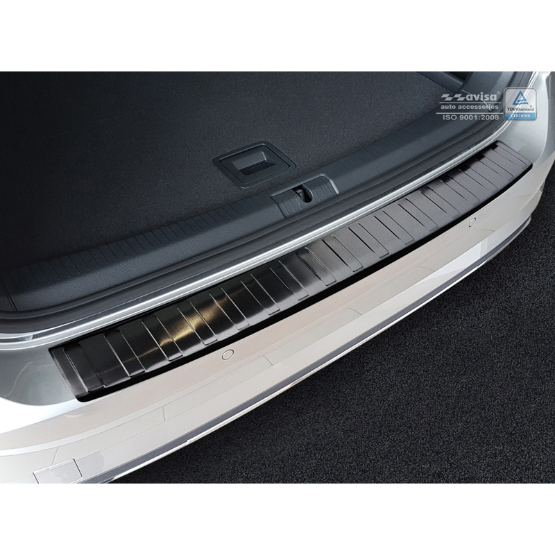 Protection de seuil arrière inox noir sur mesure pour Volkswagen Golf VII Variant Facelift incl. R-Line & Alltrack 2017-2020 'Ribs'