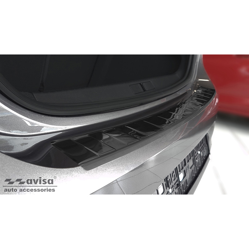 Protection de seuil arrière inox noir sur mesure pour Opel Corsa F Edition/Elegance HB 5-portes 2019- 'Ribs' (excl. Equipment Ultimate)