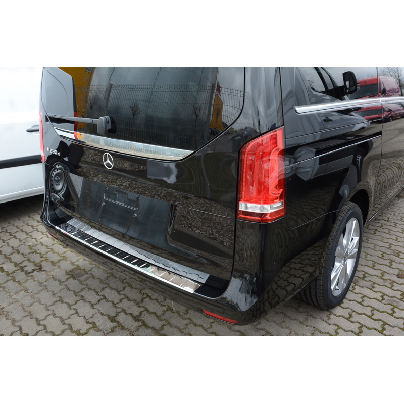 Protection de seuil arrière inox Chrome sur mesure pour Mercedes Vito / Classe-V 2014-2019 & Facelift 2019- 'Ribs'