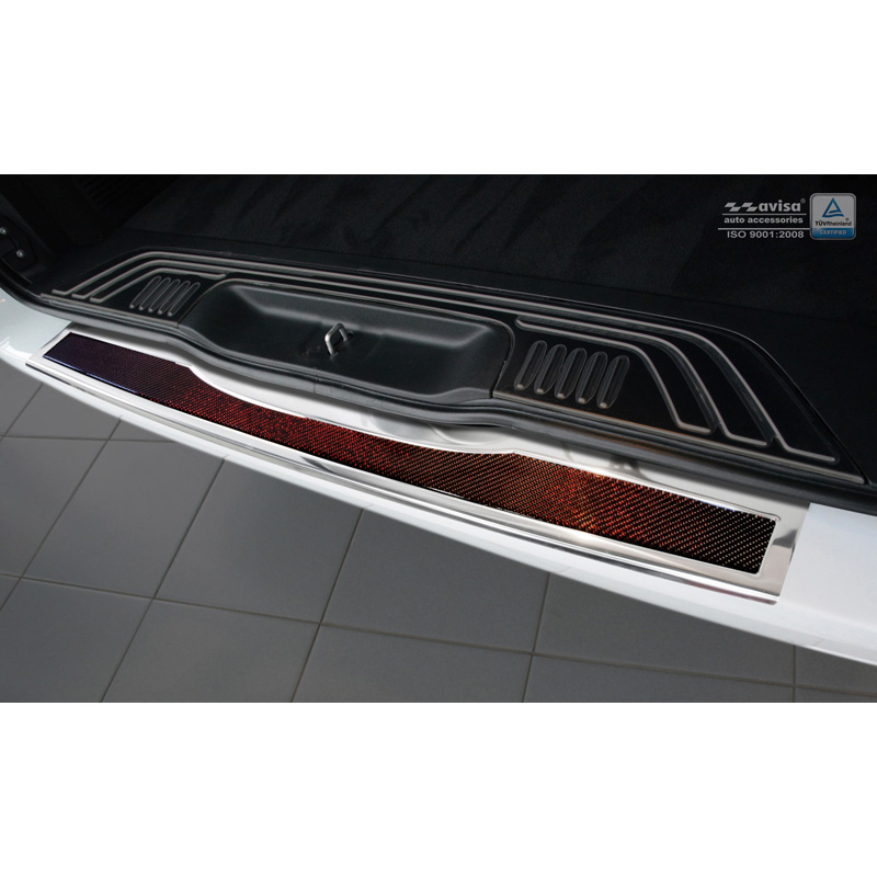 Protection de seuil arrière inox 'Deluxe' sur mesure pour Mercedes Vito W447 2014-2019 & Facelift 2019- Chromé/Carboné noir-rouge