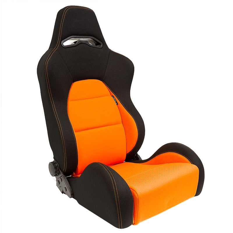 Siège baquet 'Eco' - Noir/Orange - Dossier réglable - incl. glissières