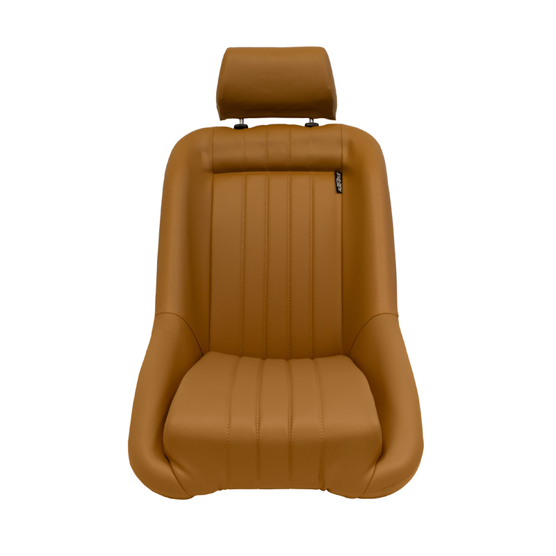 Siège baquet 'Classic' - Simili Cuir Beige - Dossier fixe + Appuie-tête - incl. glissières