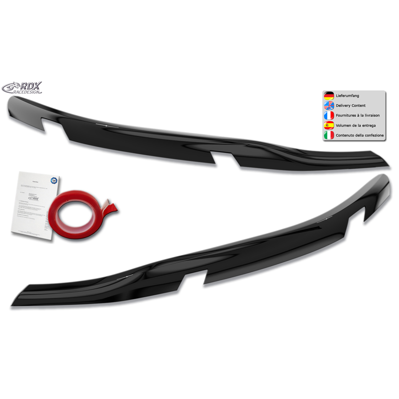RDX Spoilers de phares sur mesure pour Ford Transit Custom & Tourneo Custom (V710) 2023- (avec phares LED & Matrix-LED) (ABS Noir Brillant)
