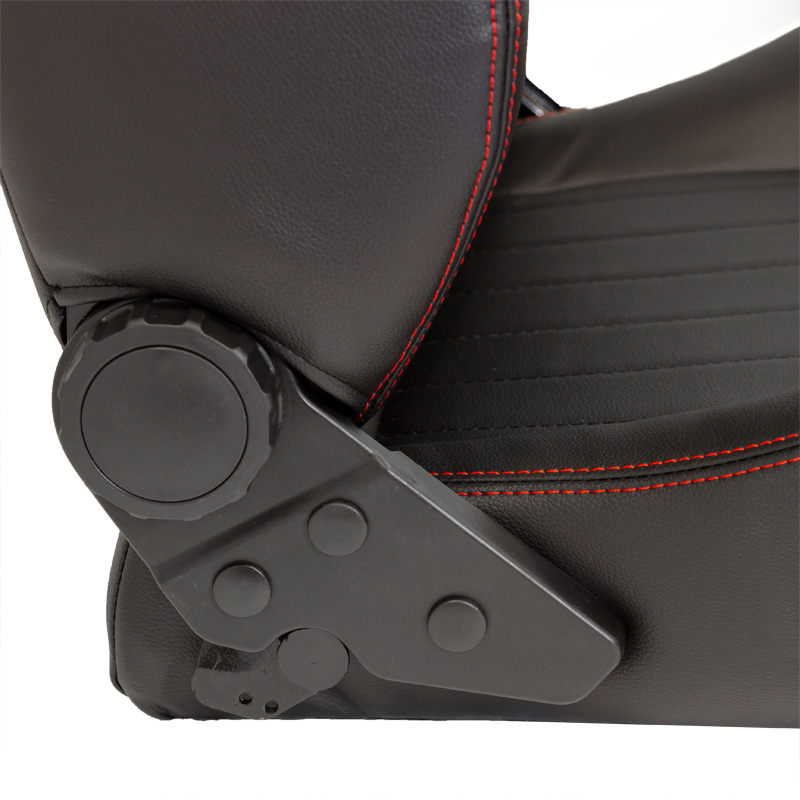 Siège baquet 'Retro' - Simili Cuir Noir + Surpiqûres rouge - Dossier réglable - incl. glissières
