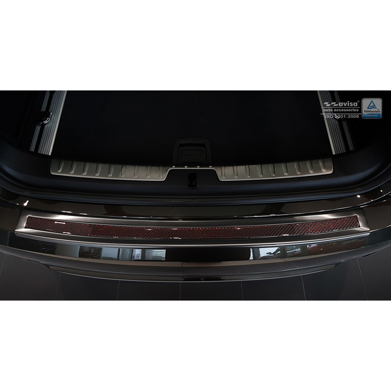 Protection de seuil arrière inox 'Deluxe' sur mesure pour BMW X6 F16 2014-2019 Noir/Carboné noir-rouge excl. Paquet-M