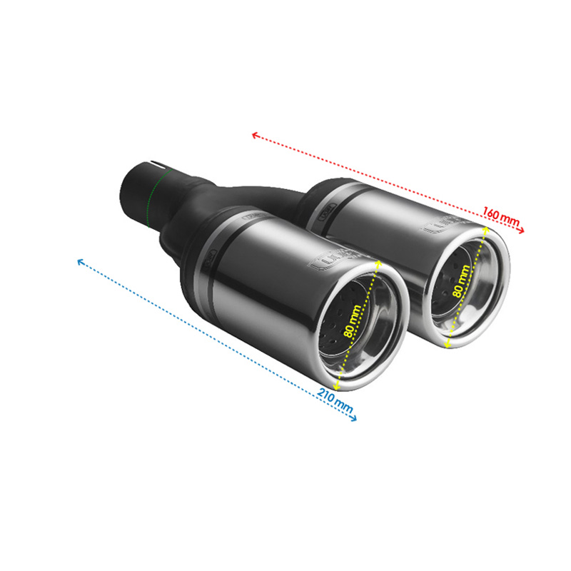 Ulter Sport Embout d'échappement - Ronde Double Ø80mm - Longueur 160mm - Montage ->50mm - Inoxydable