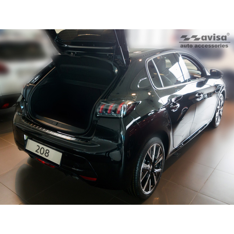 Protection de seuil arrière inox noir sur mesure pour Peugeot 208 II HB 5-portes 2019-2023 & FL 2023- 'Ribs'